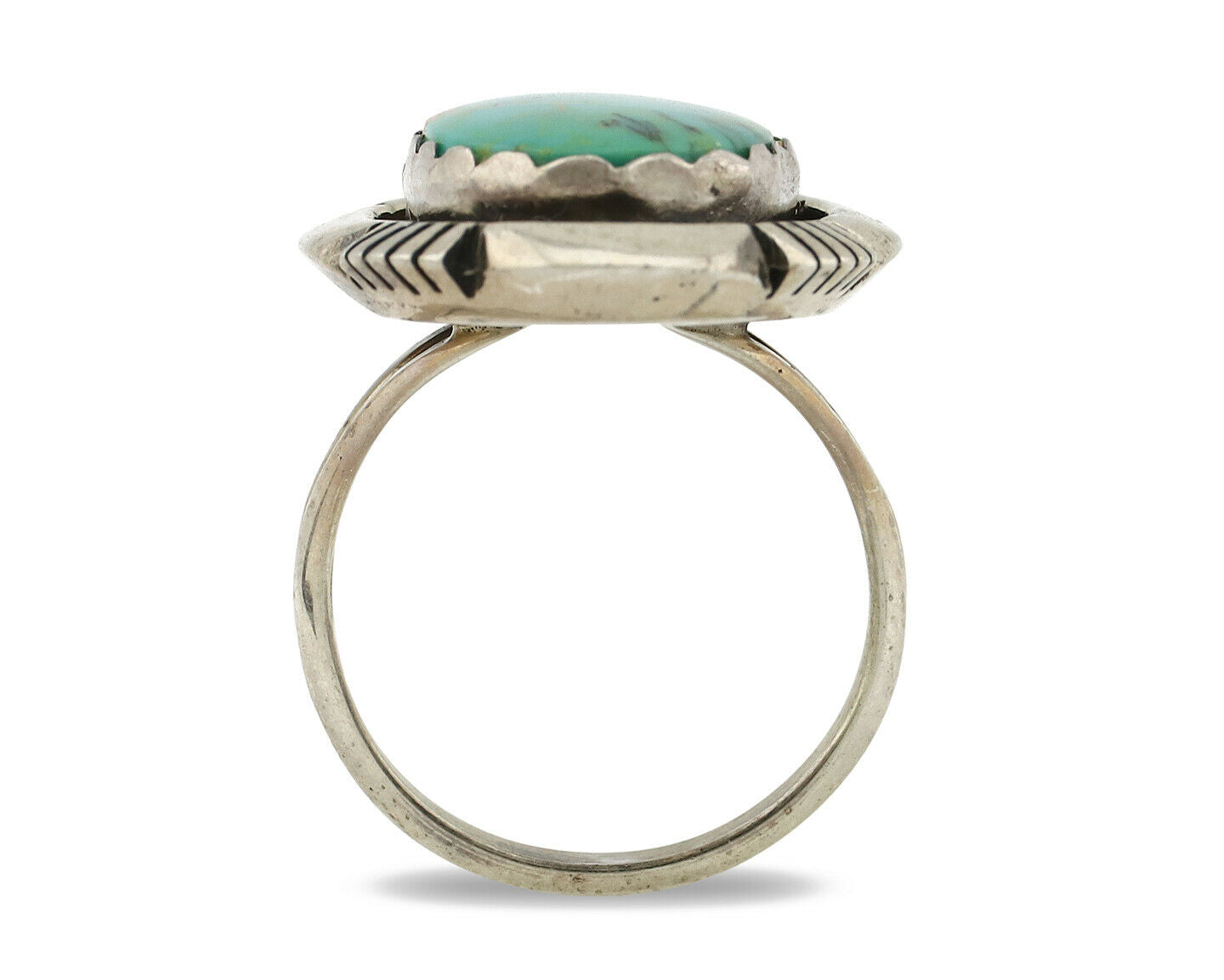 Navajo Ring .925 Silver Kingman Turquoise Artist Signed M Nez C80s