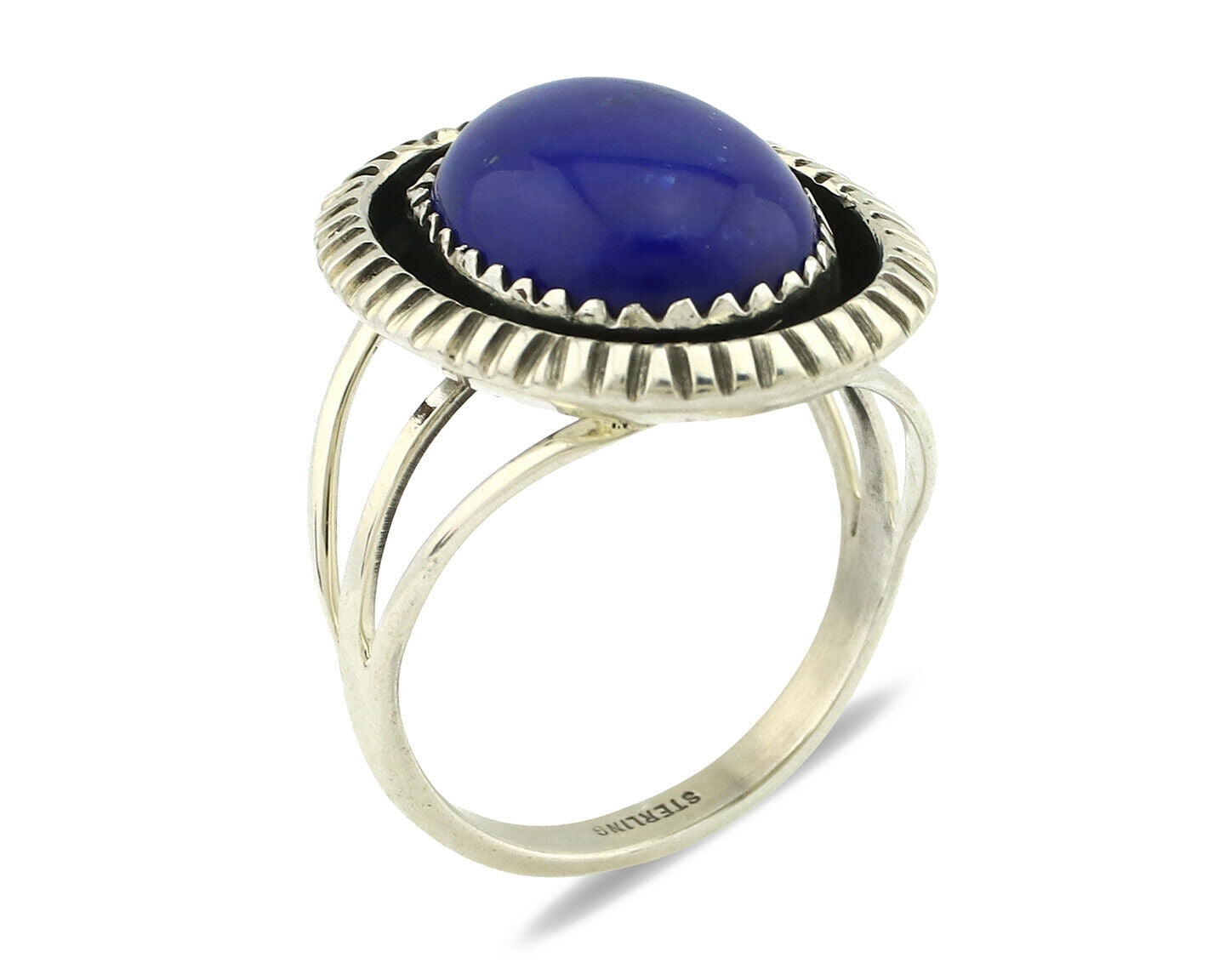 Navajo Ring .925 Silver Natural Lapis Lazuli Native American Artist C.80's