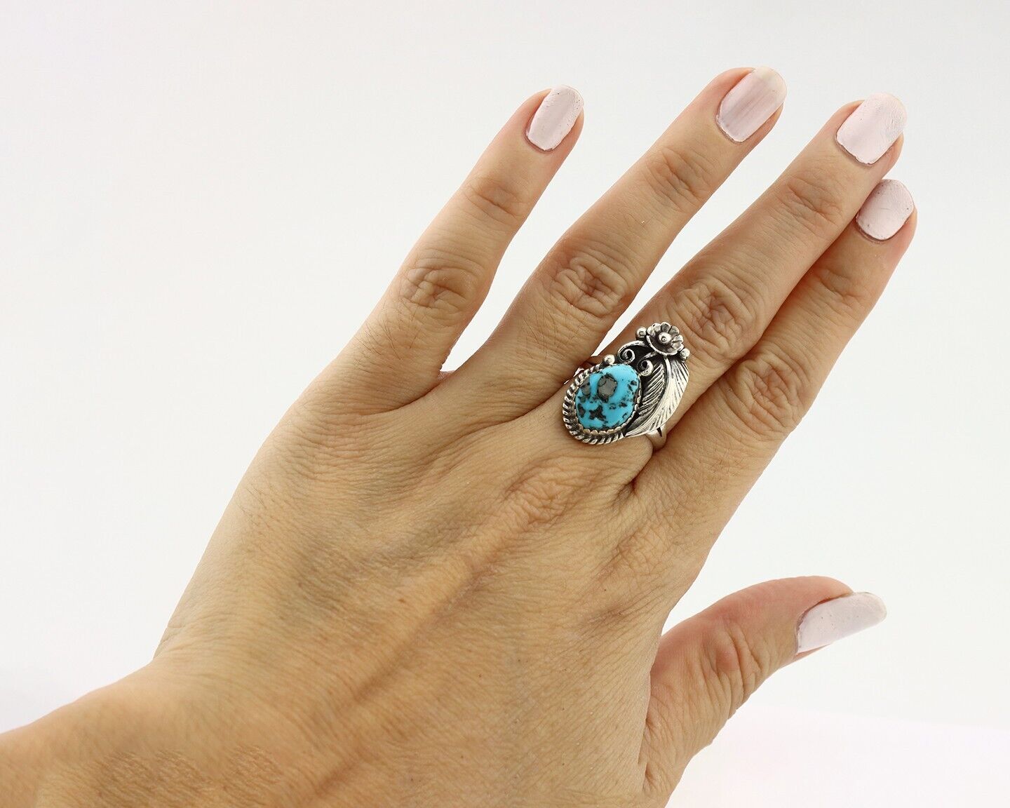 Navajo Ring 925 Silver Natural Blue Turquoise Native American Artist C.80's