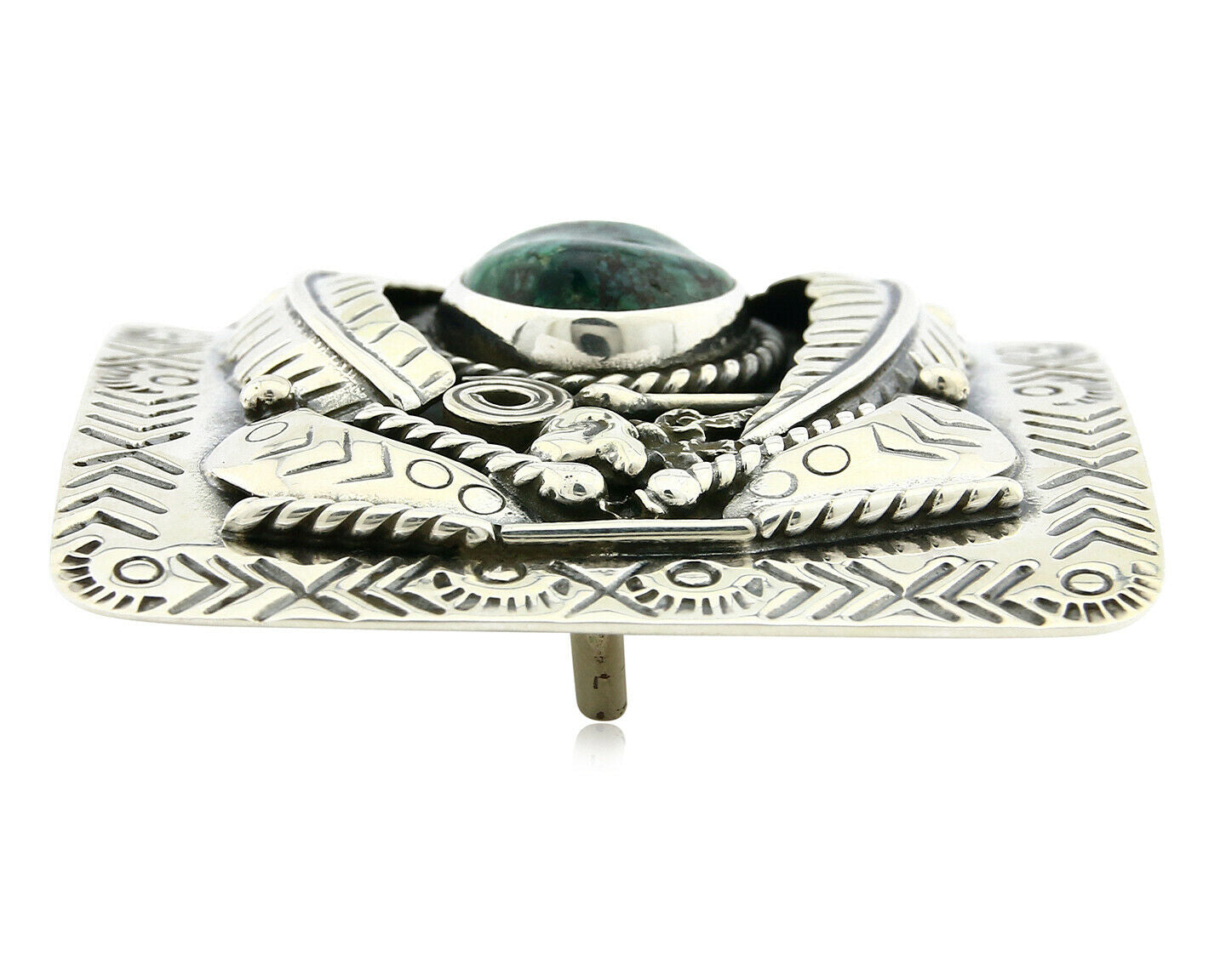 Navajo Belt Buckle .925 Silver Turquoise Mountain Artist Signed Tipi C.80's