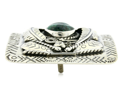 Navajo Belt Buckle .925 Silver Turquoise Mountain Artist Signed Tipi C.80's