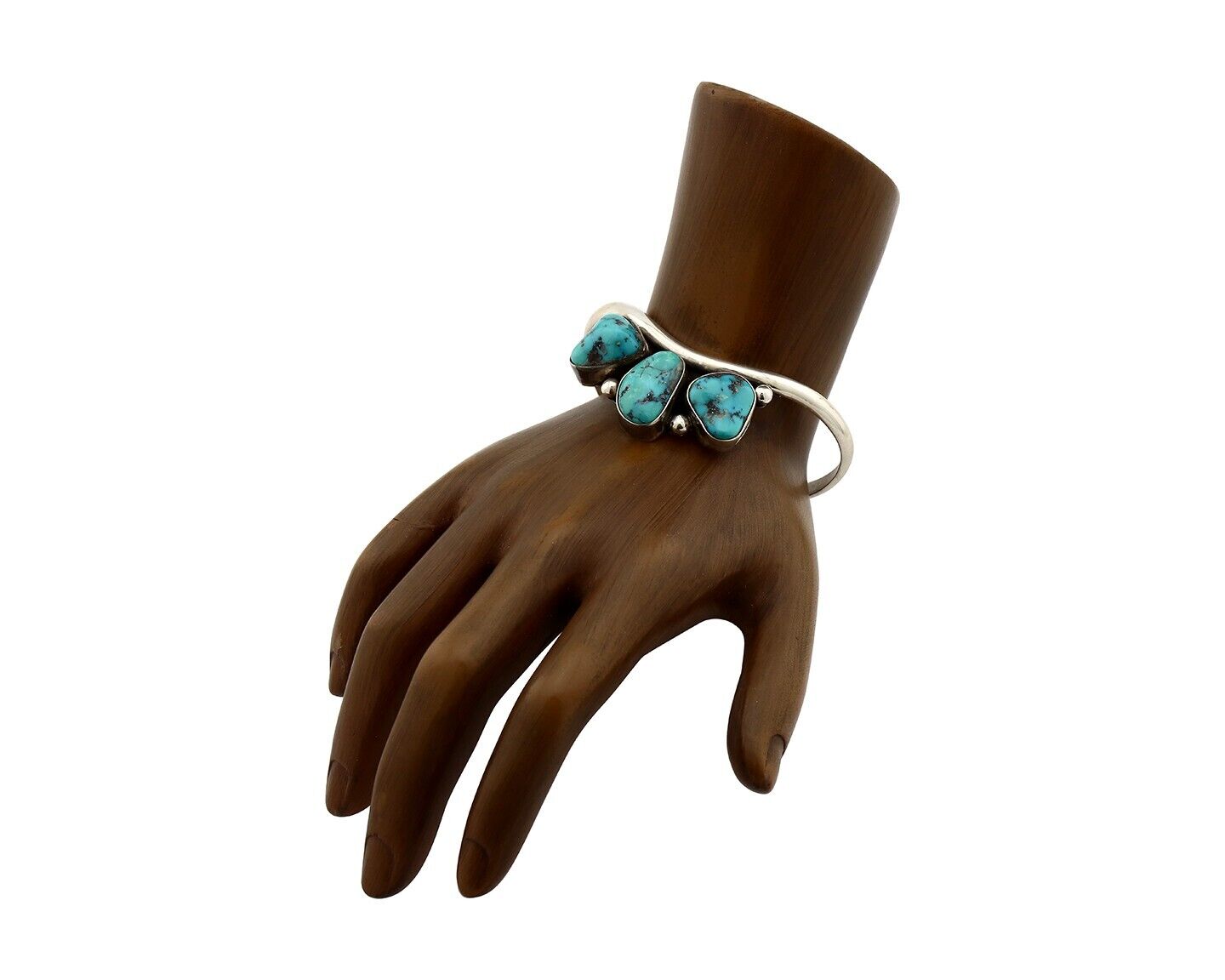 Navajo Bracelet 925 Silver Blue Kingman Turquoise Artist Signed E SANDAVOL C80s