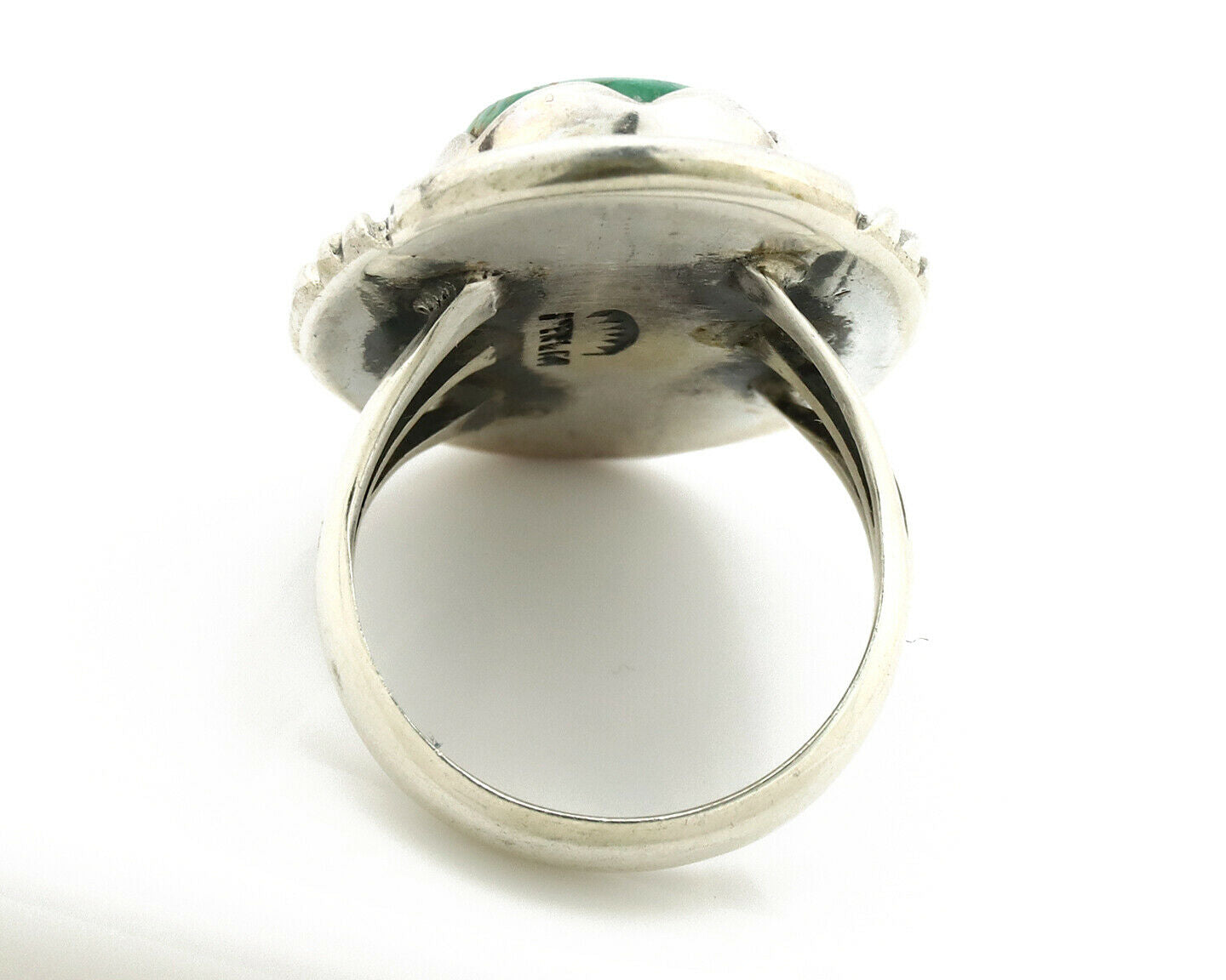 Navajo Ring .925 Silver Natural Uncolored Green Turquoise Signed Apache C.80's