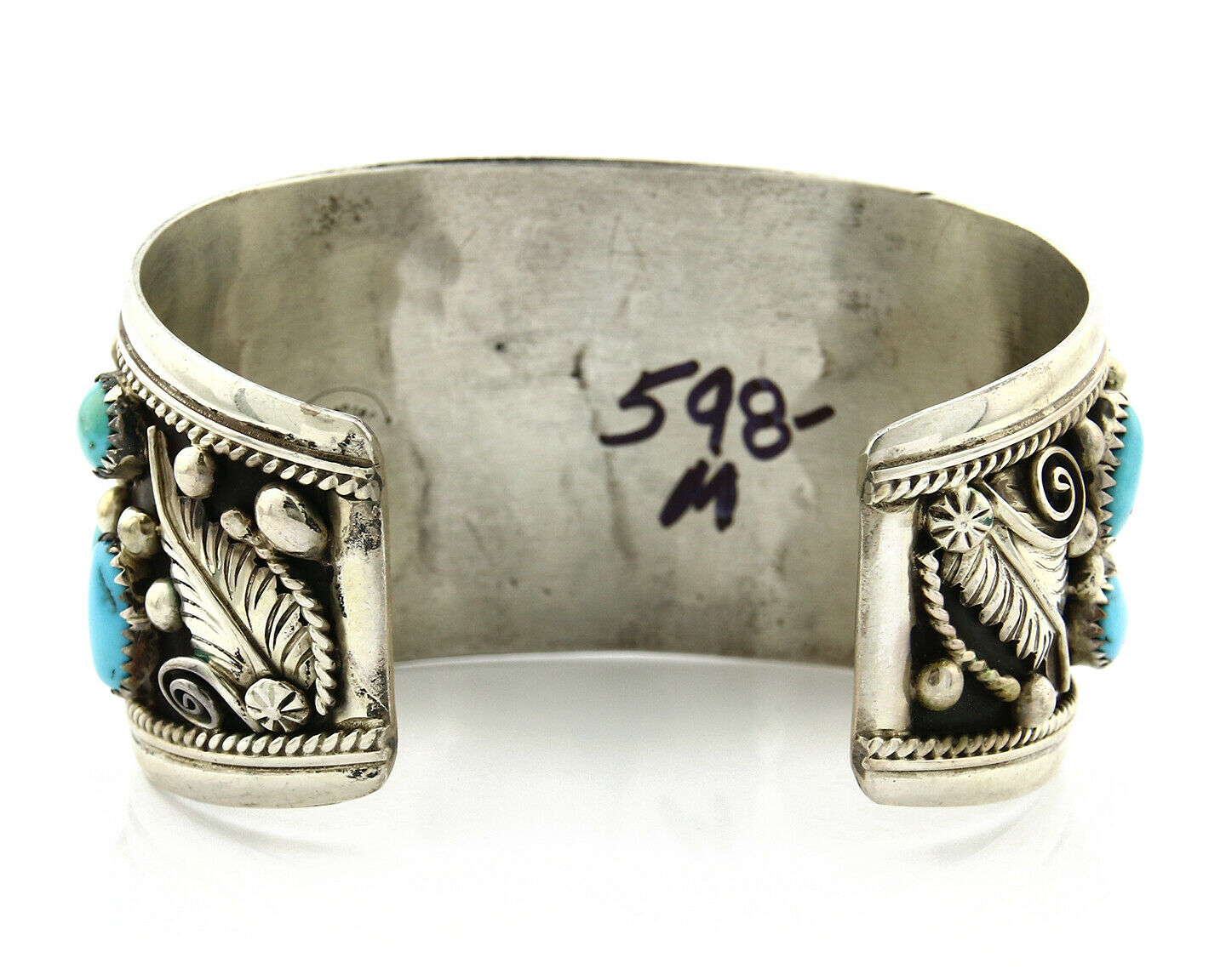 Navajo Bracelet .925 Silver Turquoise Mountain H. Spencer Native American 1990's