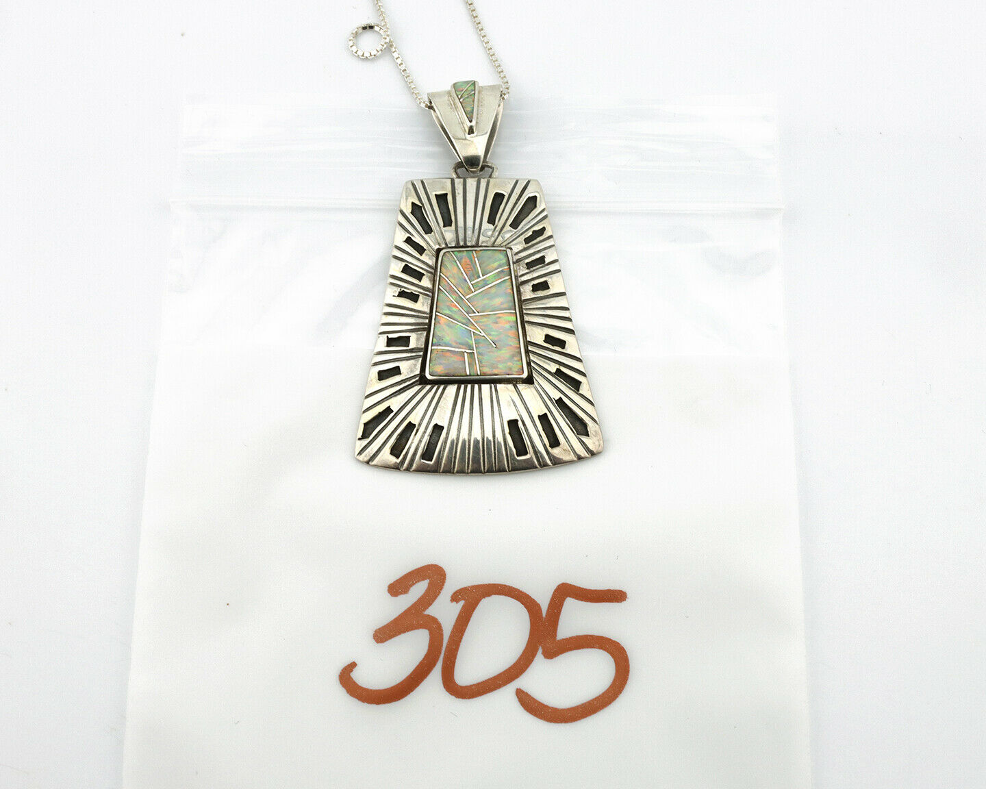 Navajo Handmade Pendant .925 Silver Opal Artist Signed Sun C.80's