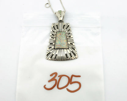 Navajo Handmade Pendant .925 Silver Opal Artist Signed Sun C.80's