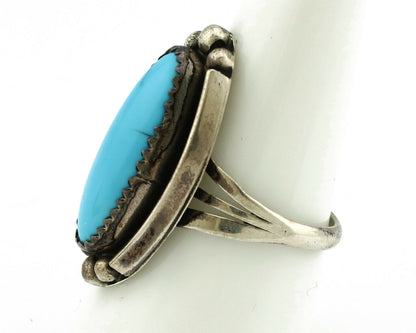 Navajo Ring .925 Silver Natural Blue Turquoise Artist Signed SC C.80's