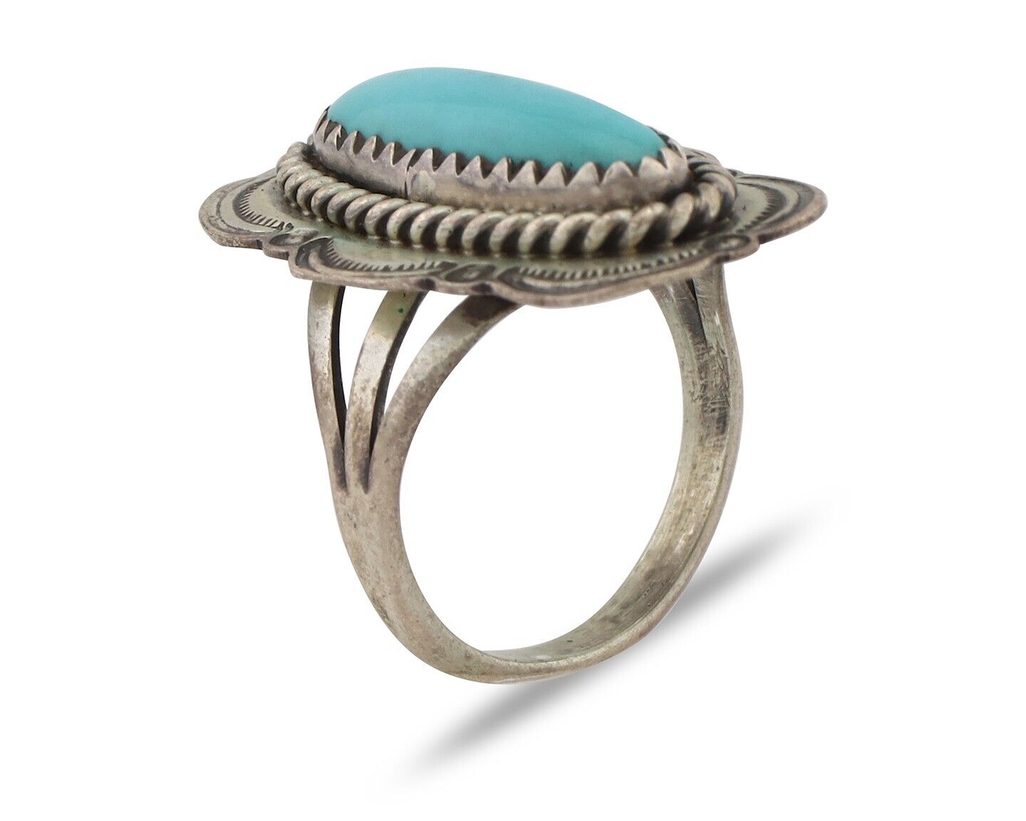 Navajo Ring .925 Silver Manassas Turquoise Native American Artist C.80's