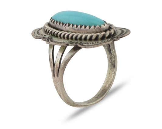 Navajo Ring .925 Silver Manassas Turquoise Native American Artist C.80's