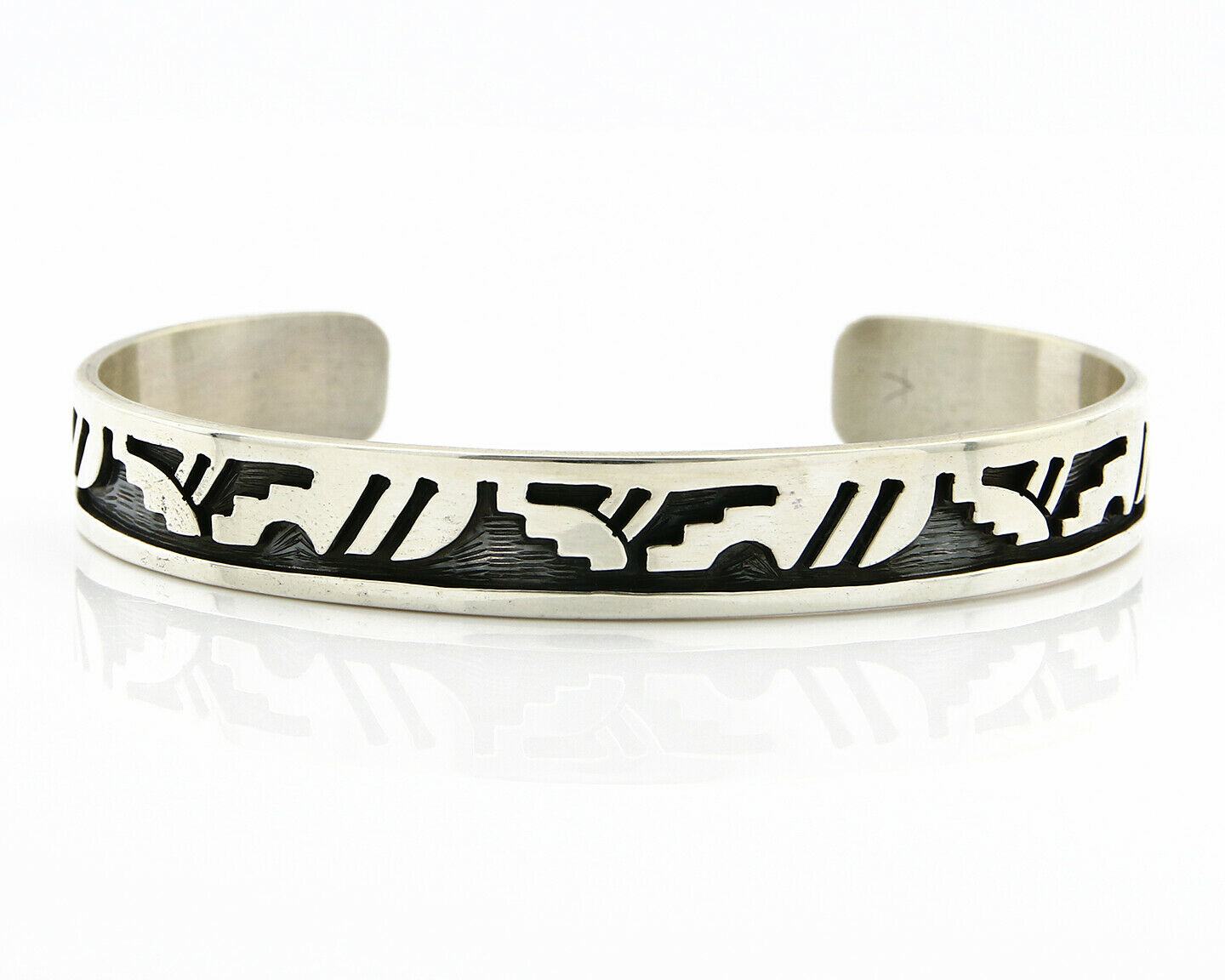 Navajo Bracelet .925 SOLID Silver Signed Artist RC Overlay Design C.90's