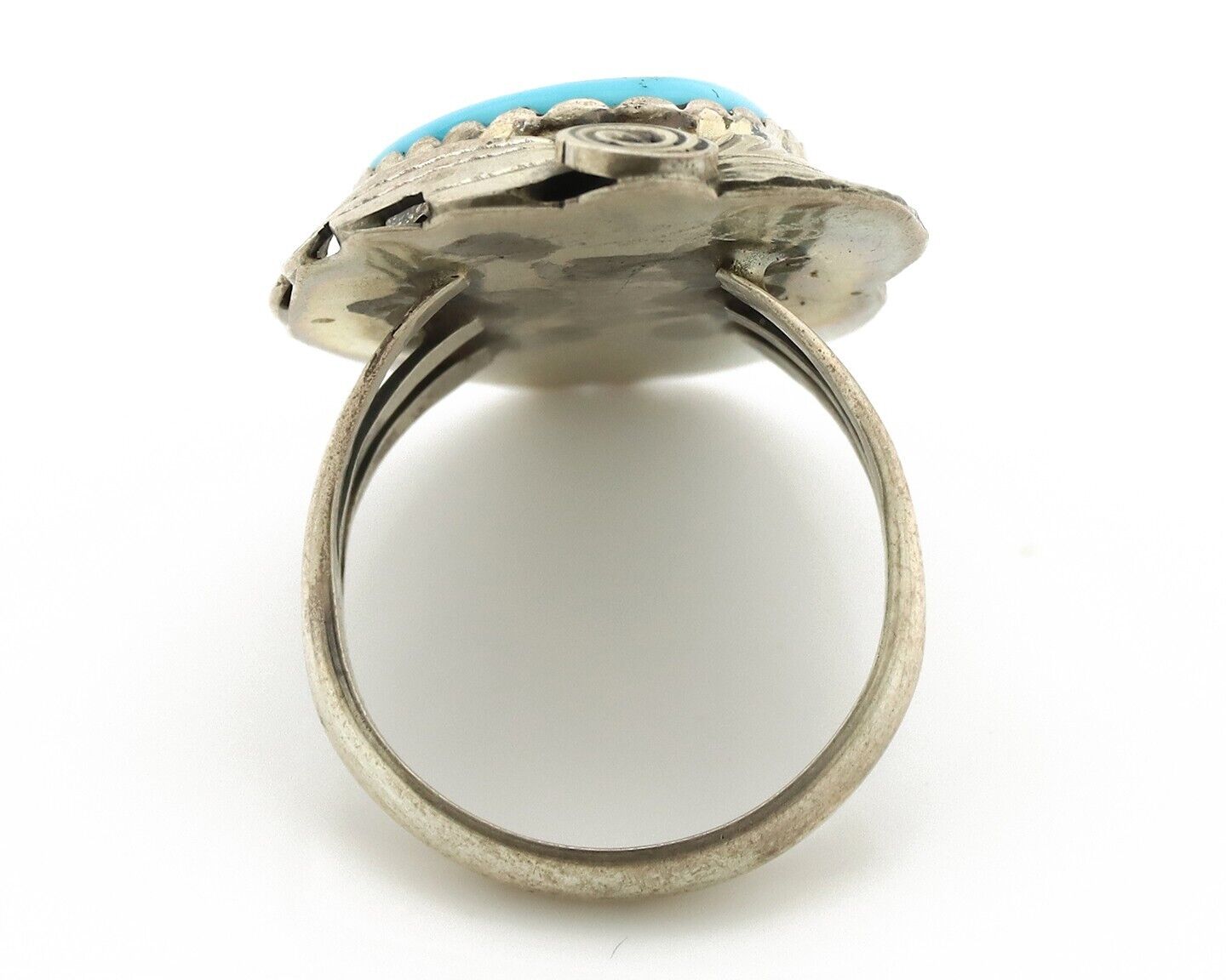 Navajo Ring 925 Silver Natural Blue Turquoise Artist Signed Justin Morris C.80's
