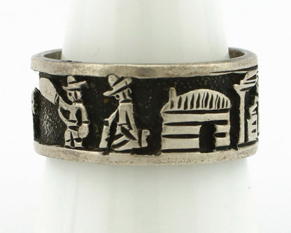 Navajo Pictograph Ring .925 Silver Signed Artist HY C.80's