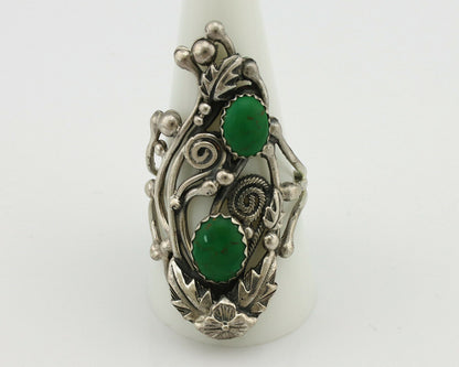 Navajo Ring .925 Silver Green Turquoise Signed Prairie Fire C.80's