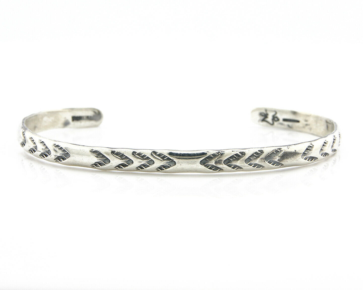 Navajo Bracelet .925 Silver Hand Stamped Arrow Head Artist I Montoya C80s