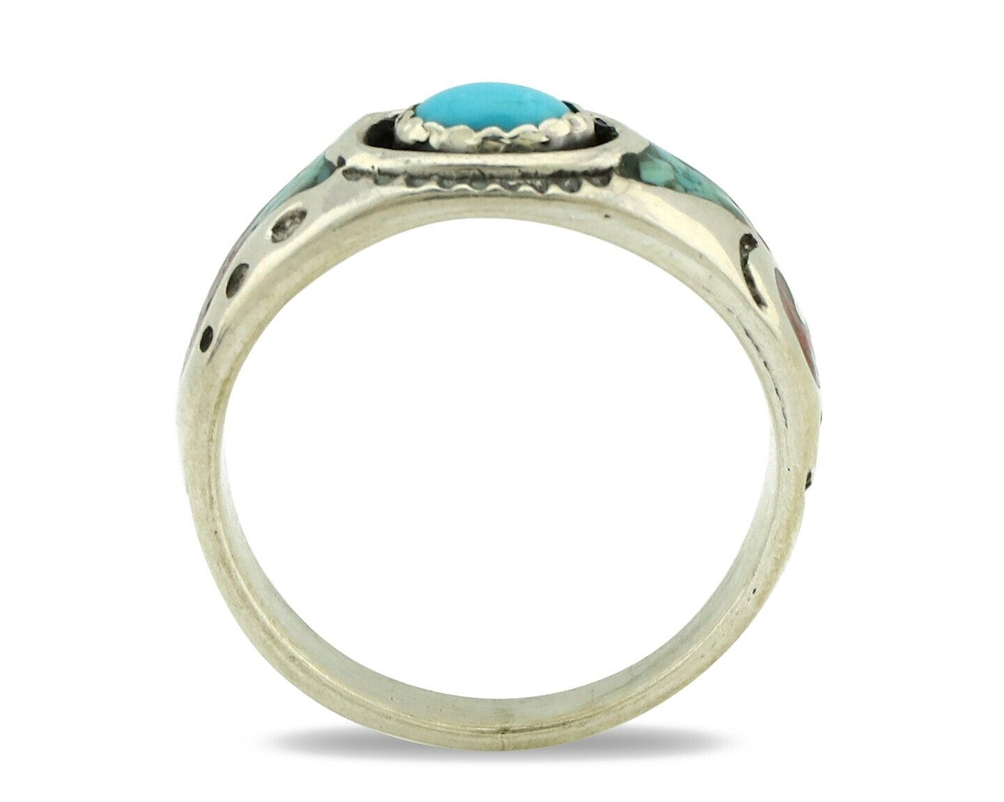 Navajo Handmade Ring 925 Silver Blue Turquoise & Coral Native American C.80's