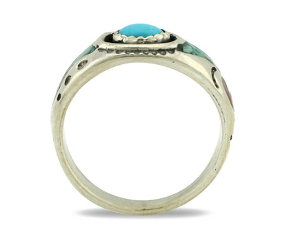 Navajo Handmade Ring 925 Silver Blue Turquoise & Coral Native American C.80's