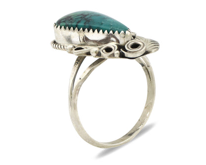 Navajo Ring 925 Silver Natural Spiderweb Turquoise Artist Signed Morris C.80's