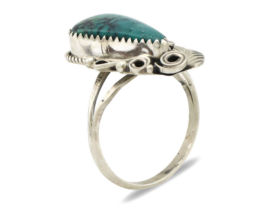 Navajo Ring 925 Silver Natural Spiderweb Turquoise Artist Signed Morris C.80's