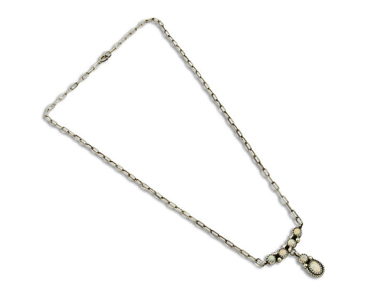 C.1990's Navajo Mae Bia Opal .925 Silver 5 Stone Necklace