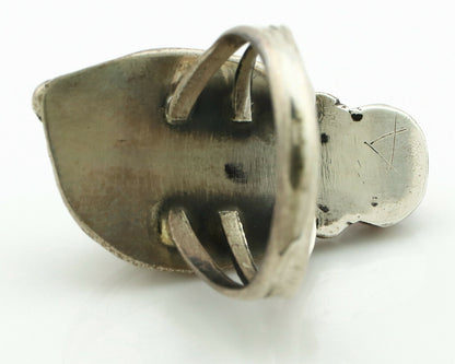 Navajo Ring .925 Silver Turquoise & Coral Native American Artist C.1980's