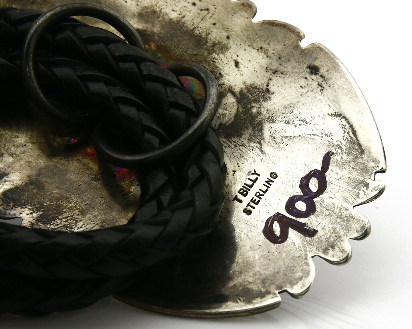 Navajo Turquoise Bolo Tie .925 Silver Bisbee Turquoise Artist Signed T Billy