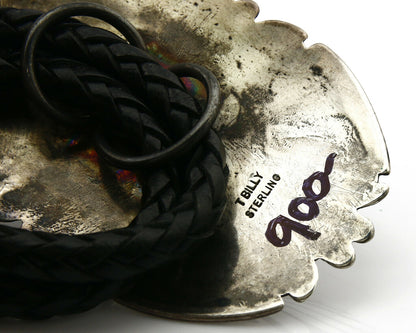 Navajo Turquoise Bolo Tie .925 Silver Bisbee Turquoise Artist Signed T Billy