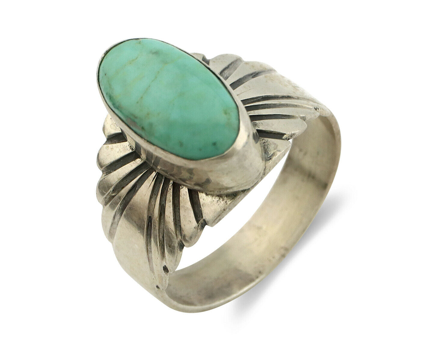 Navajo Ring .925 Silver Kingman Turquoise Artist Signed Apache C.80's