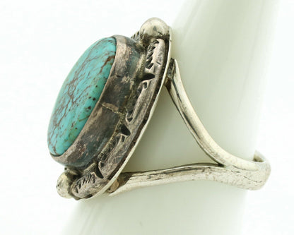 Navajo Ring .925 Silver Kingman Turquoise Artist Signed Gecko C.1980's