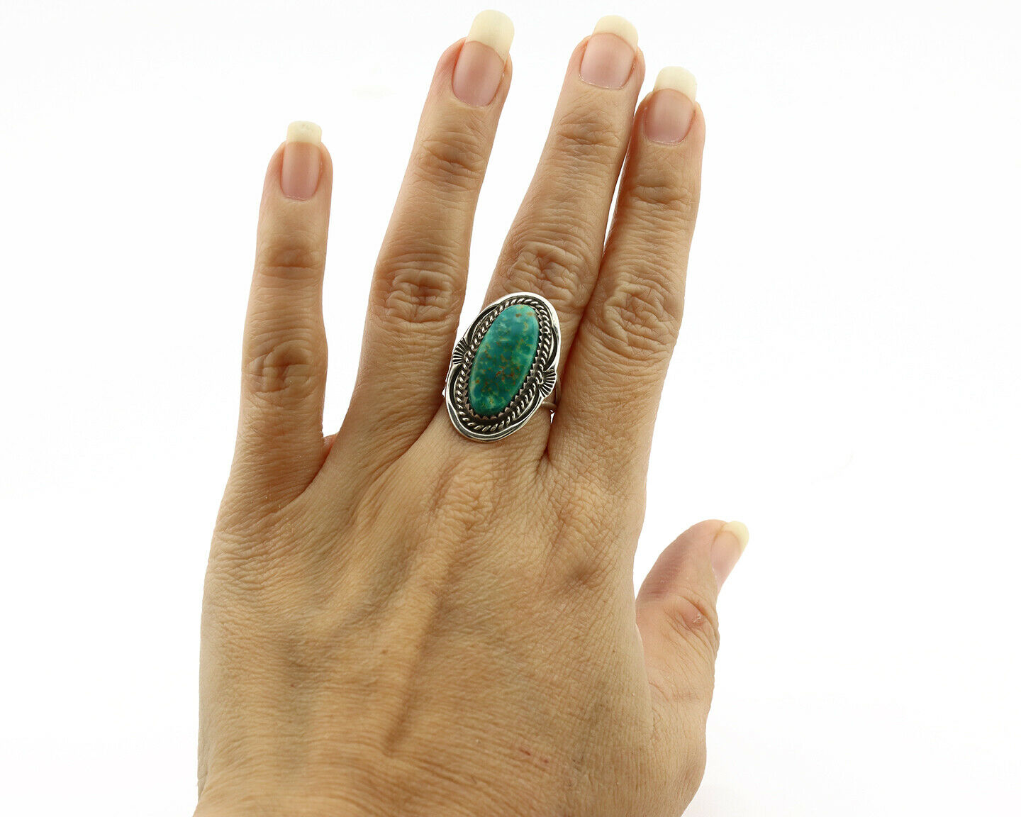 Navajo Ring .925 Silver Kingman Turquoise Native American Artist C.1980's