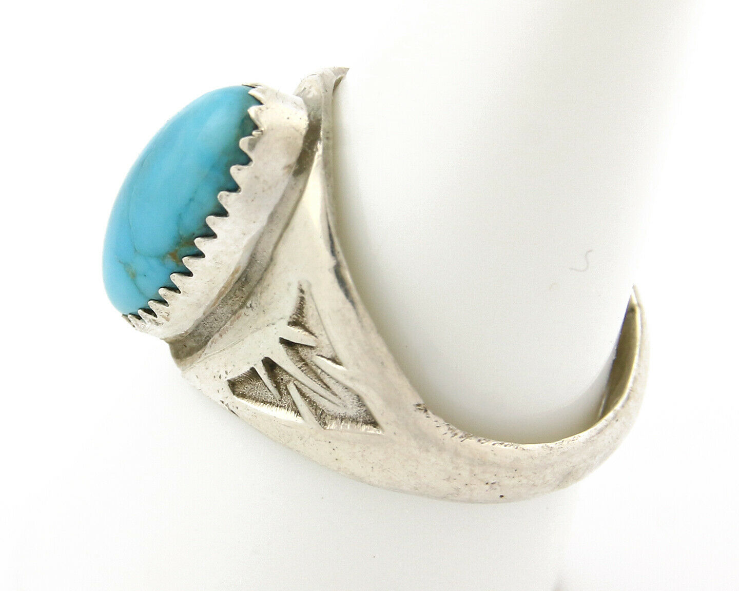 Zuni Ring .925 Silver Kingman Turquoise Hand Stamped Native American C.80's