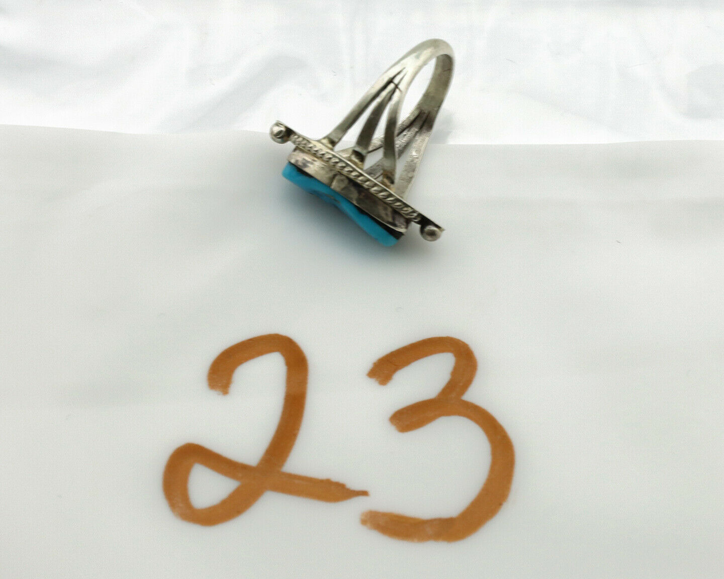 Navajo Ring .925 Silver Morenci Turquoise Artist Signed S King C.1980's