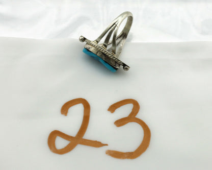 Navajo Ring .925 Silver Morenci Turquoise Artist Signed S King C.1980's