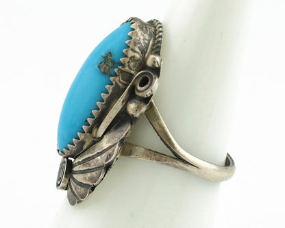 Navajo Ring 925 Silver Natural Morenci Turquoise Artist Signed Justin Morris C80