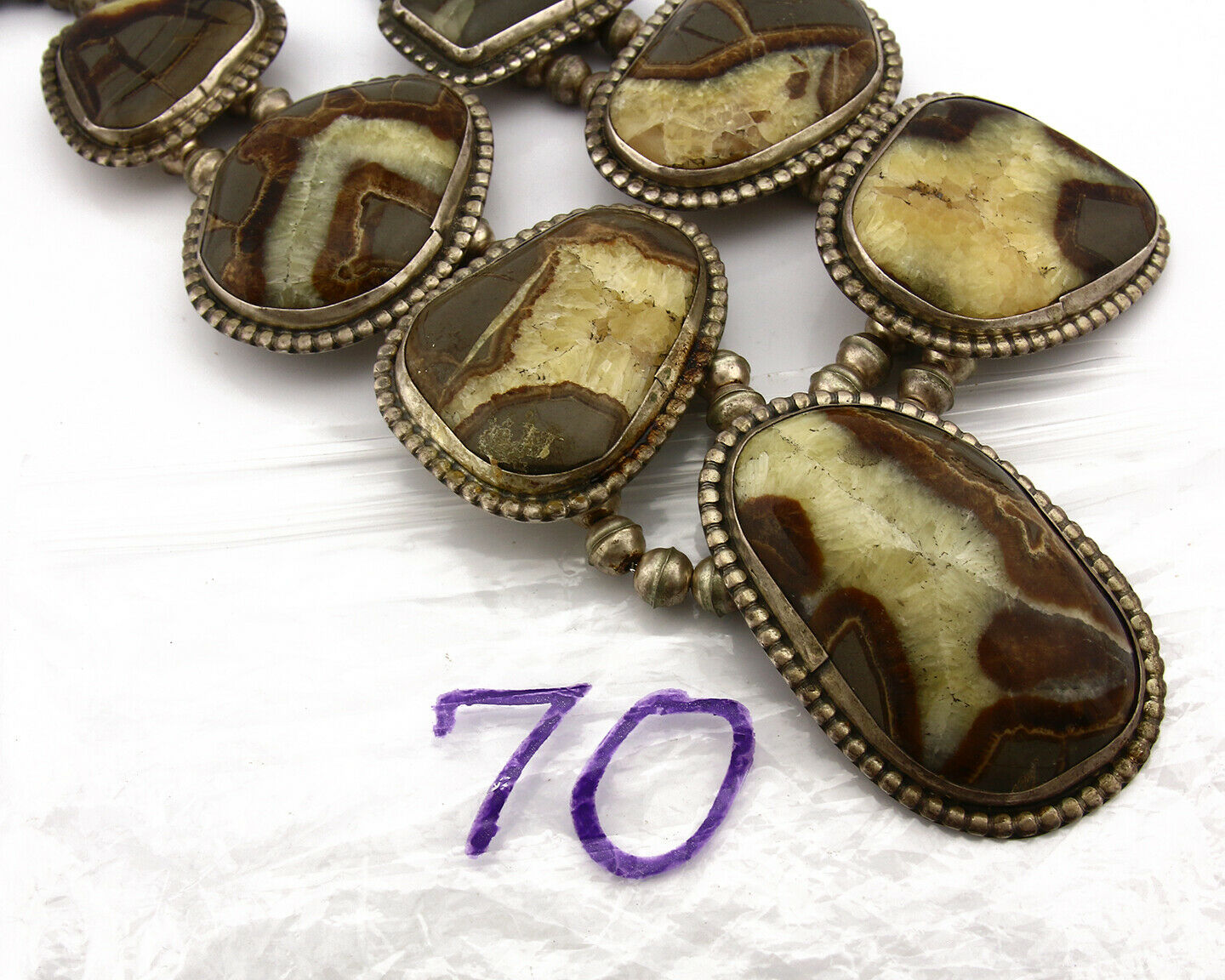 Women's Navajo Necklace .925 Silver Natural Agate Native American C.80's