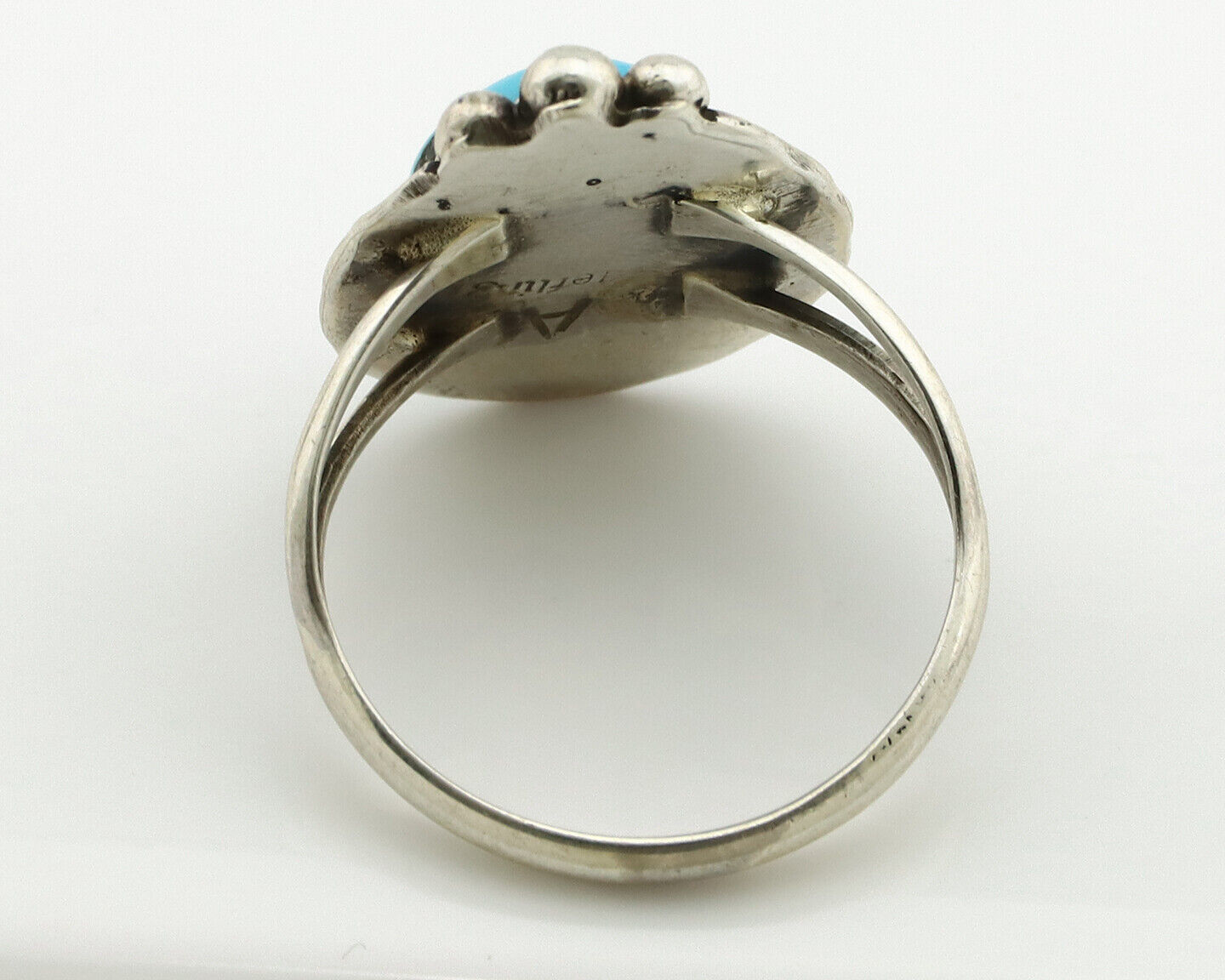 Navajo Ring .925 Silver Blue Turquoise Artist Signed Anna Begay C.1980's