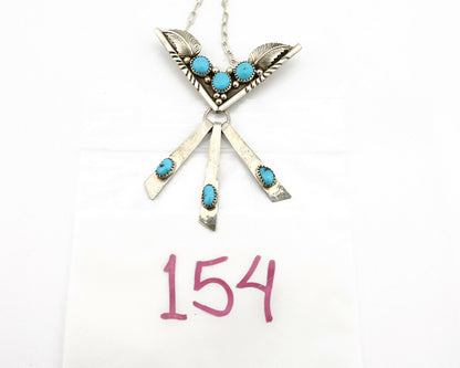Navajo Necklace .925 Silver Sleeping Beauty Turquoise Signed E C.80's