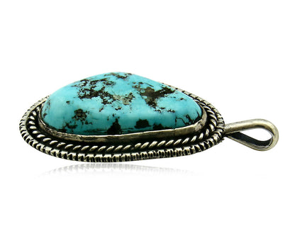 Navajo Pendant .925 Silver Kingman Turquoise Signed Artist Tom Willeto C.80's
