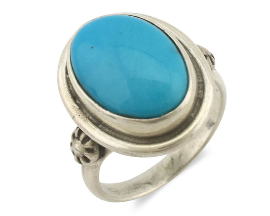 Navajo Ring .925 Silver Natural Blue Turquoise Native American Artist C.1980's