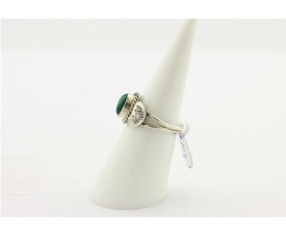 Navajo Ring .925 Silver Malachite Hand Stamped Native American Artist C.80's