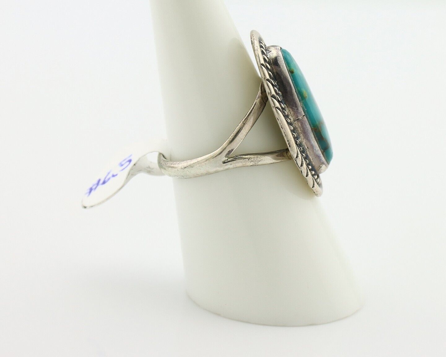 Navajo Ring .925 Silver Blue Gem Turquoise Artist Signed M Begay C.80's