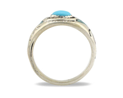Navajo Handmade Ring 925 Silver Blue Turquoise & Coral Native American Artist