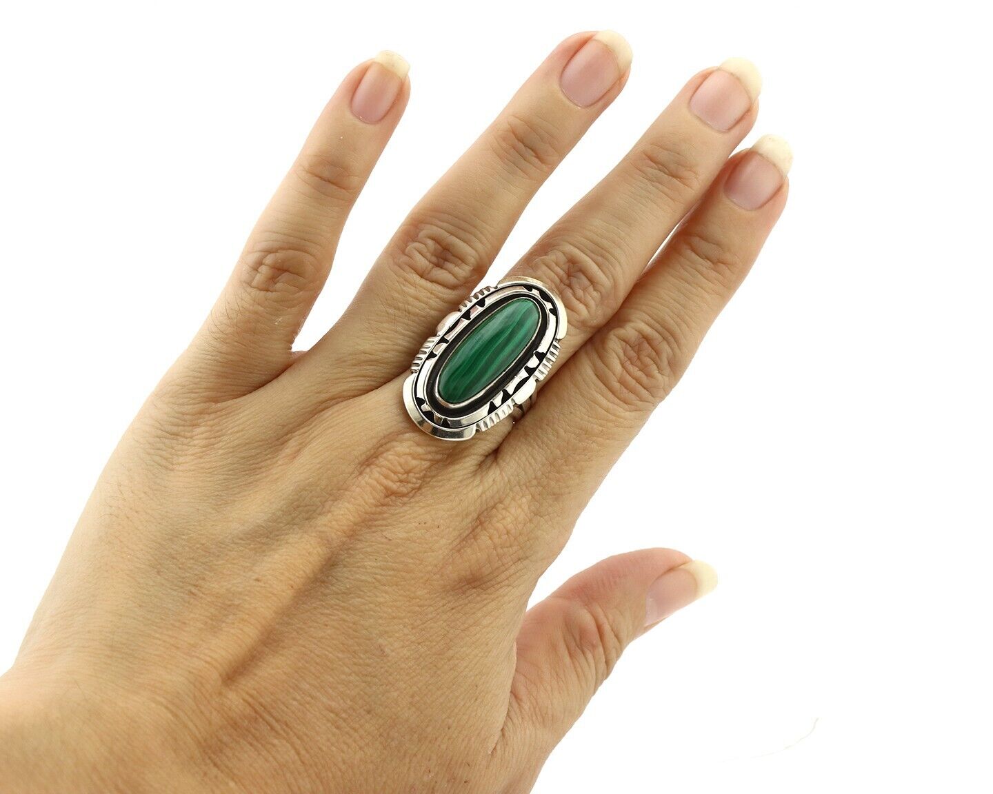 Navajo Ring 925 Silver Natural Malachite Artist Signed William Denetdale C.80's