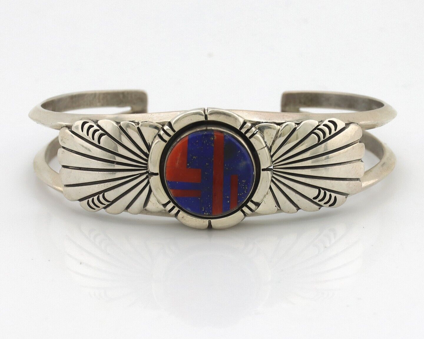 Navajo Bracelet 925 Silver Coral & Blue Turquoise Shop Signed De Chelly - L Kee