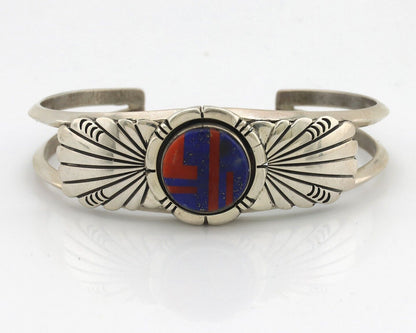 Navajo Bracelet 925 Silver Coral & Blue Turquoise Shop Signed De Chelly - L Kee