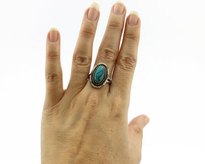 Navajo Ring .925 Silver Blue Turquoise Artist Signed B C.1980's