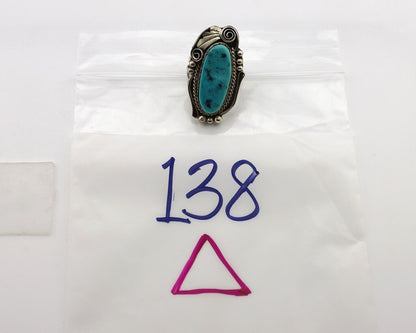 Navajo Inlay Band Ring 925 Silver Sleeping B Turquoise Signed Justin Morris C80s