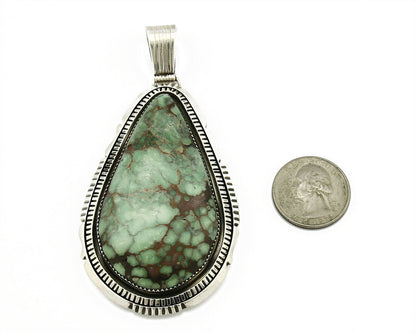 C. 1990 Rare Large Variscite Navajo Signed Begay .925 Silver Stamped Pendant