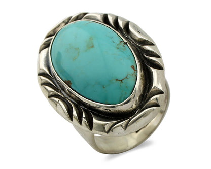 Men's Navajo Ring 925 Silver Blue Turquoise Artist Signed C Montoya C.80's