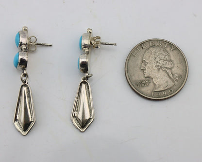 Navajo Earrings 925 Silver Natural Blue Turquoise Native American Earrings C80's