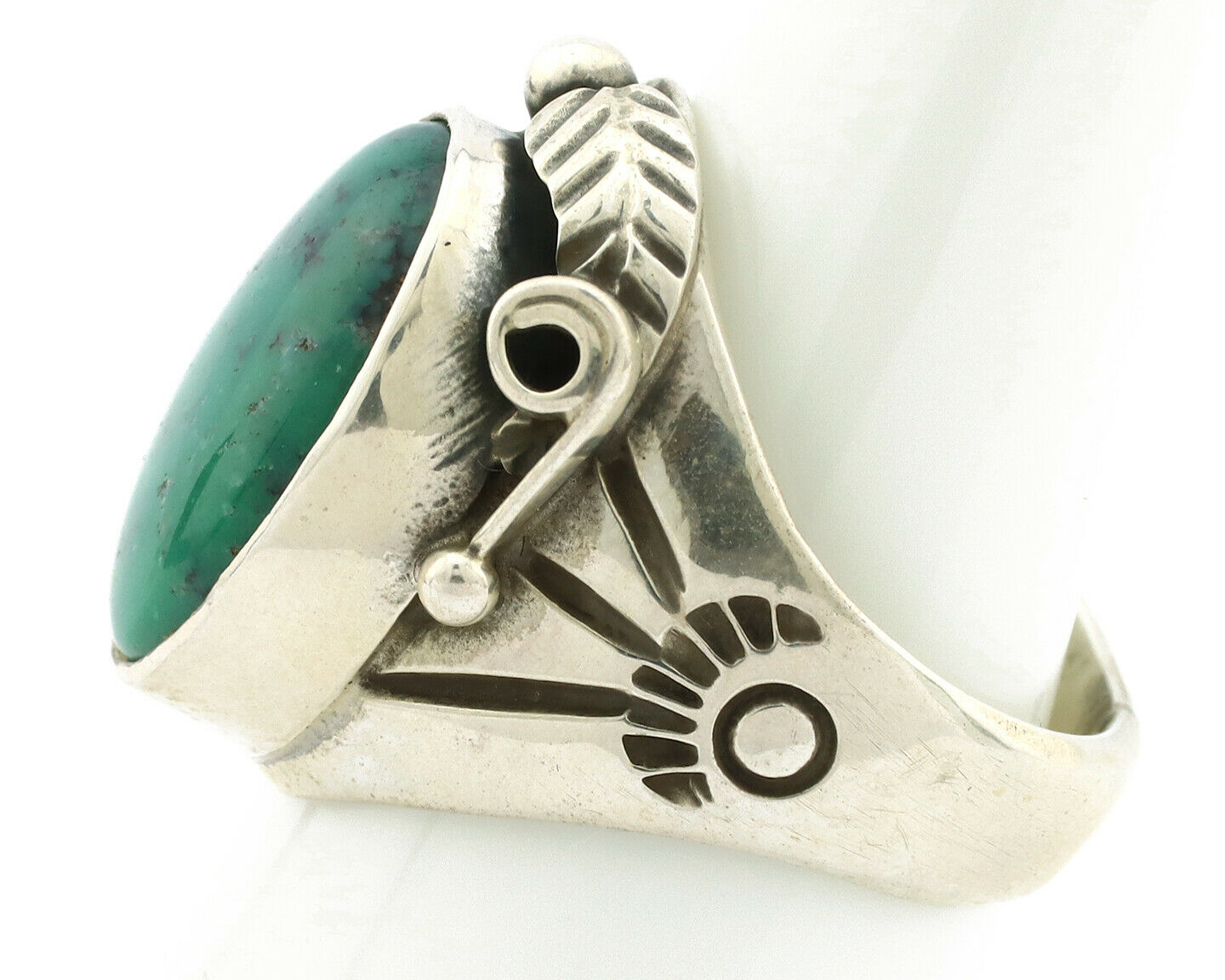 Navajo Ring .925 Silver Crescent Valley Turquoise Native Artist C.80's